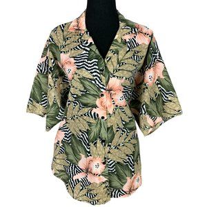 VINTAGE 80s Tropical Safari Short Sleeve Top